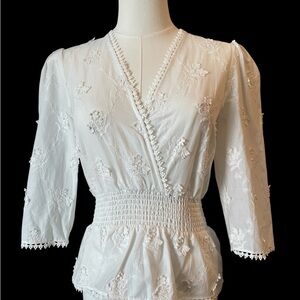 The Kooples White Embroidered V-Neck Women's Top, Size S, NWT